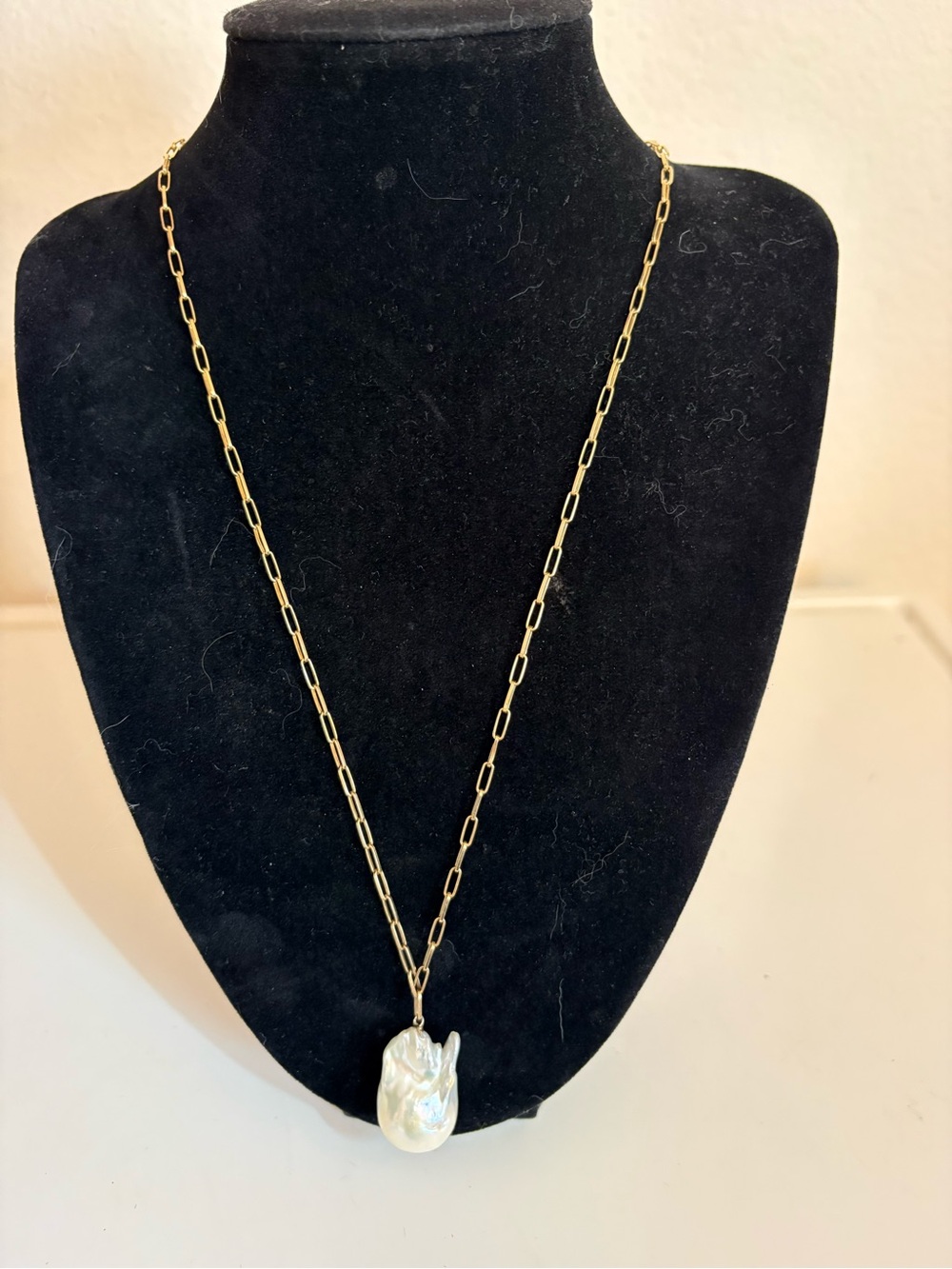 Large Baroque Fresh Water Pearl Pendant on 925 KTC Gold Plated Chain, 22” Length